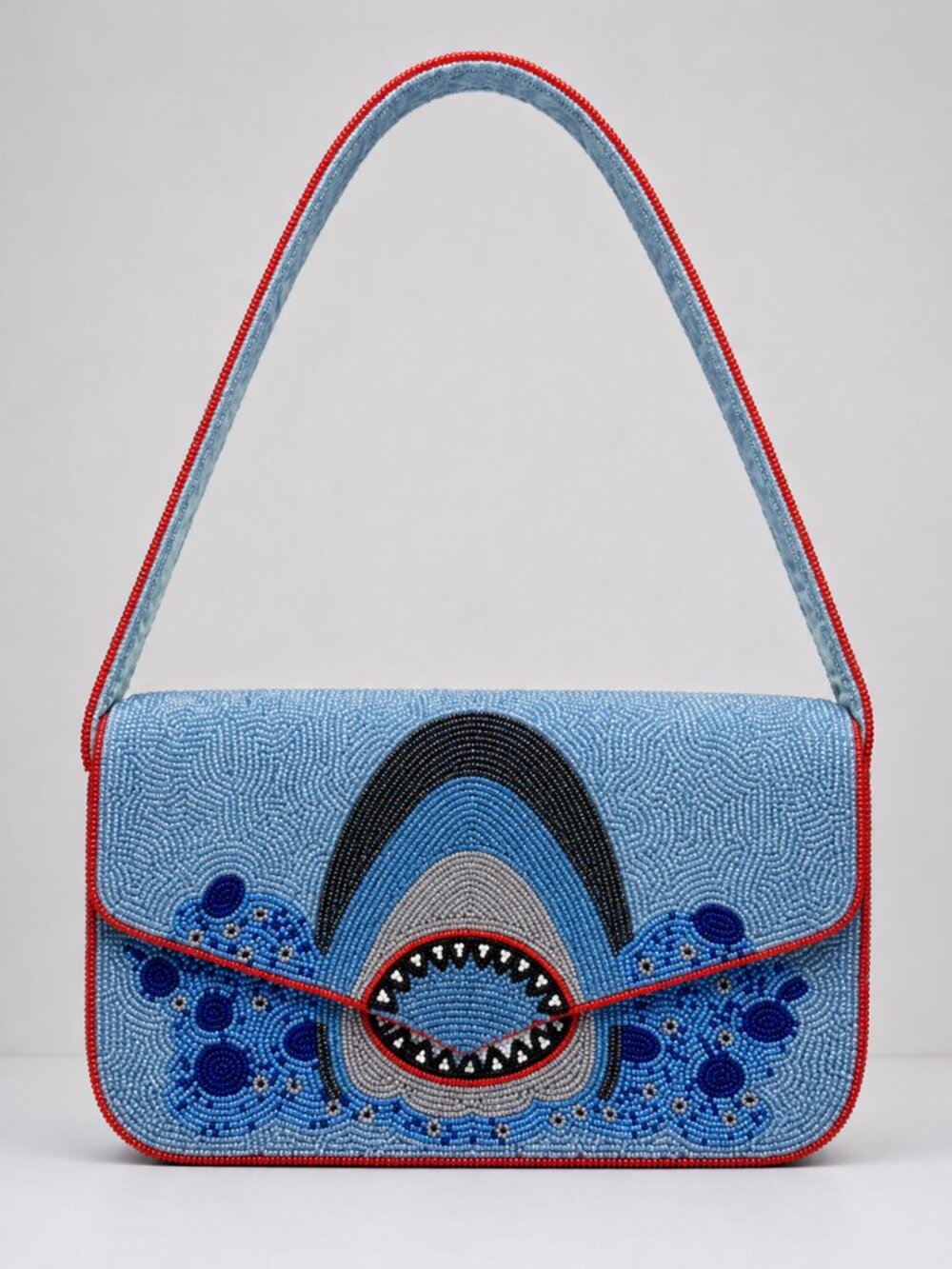 Shark Beaded Shoulder Bag, Ocean Handbag, Blue Coastal Statement Purse